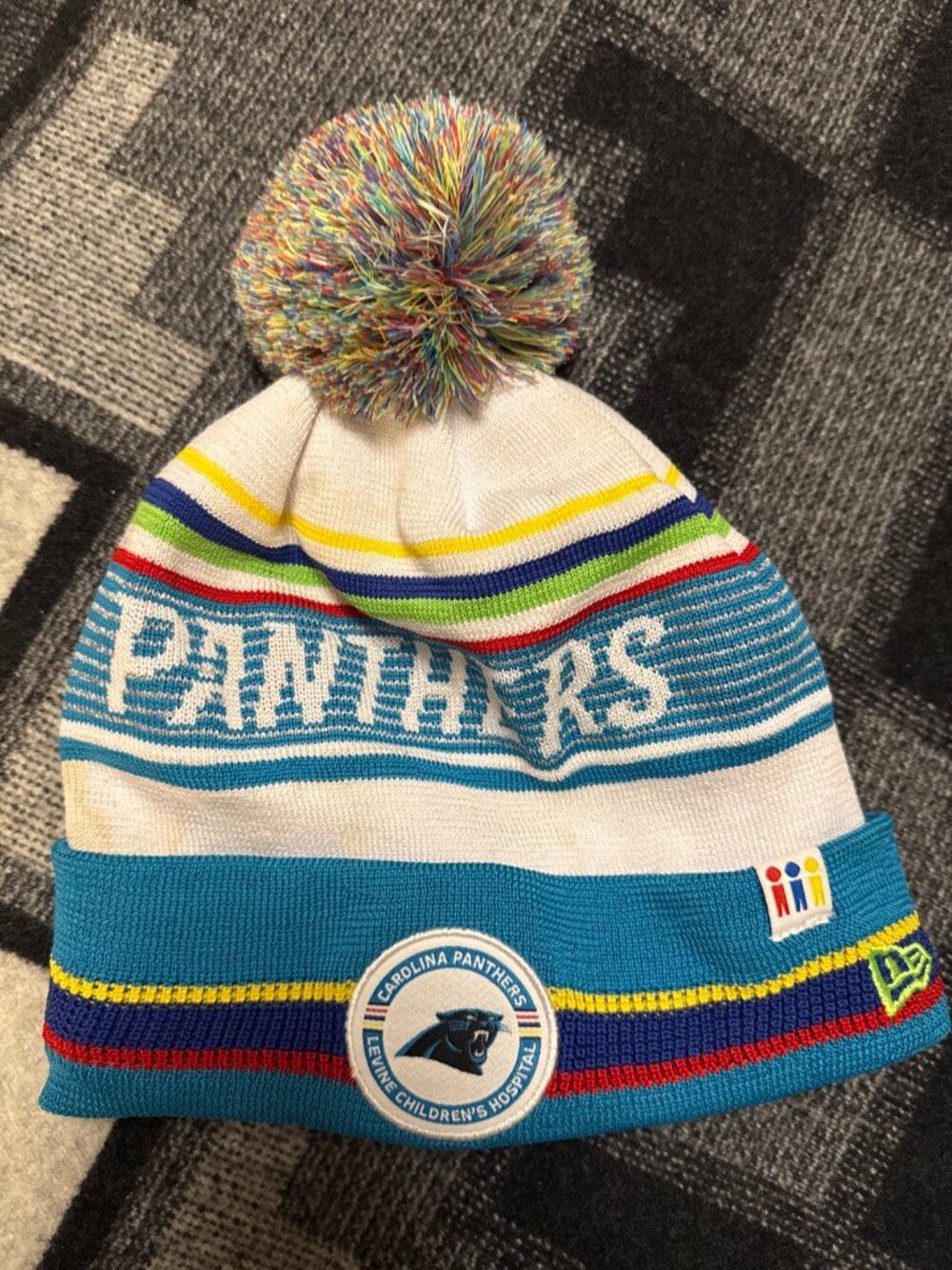 Carolina Panthers Levine Childrens Hospital Beanie Rainbow Pom